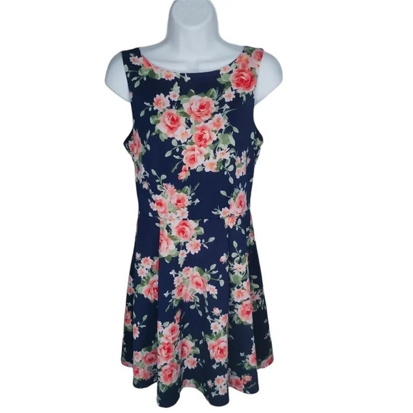 Monteau Floral  Dress Dark Blue M - Picture 1 of 8